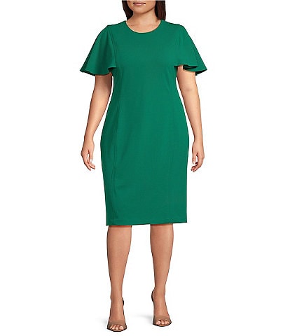 Women's Plus Size Summer Dresses Crewneck Capelet Sleeve Chiffon Overlay  Party Pencil Dress 1X-4X