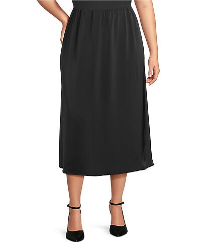 Calvin Klein Plus Size Shinny Crepe Drawstring Waist Midi Skirt