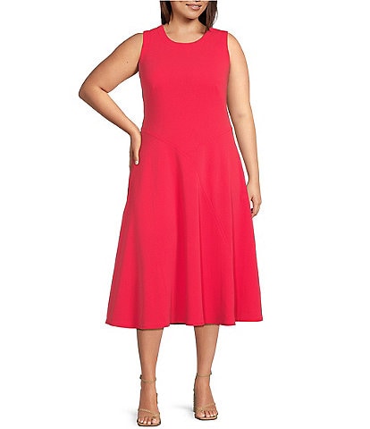 Calvin Klein Plus Size Sleeveless Crew Neck Scuba Crepe Midi Dress