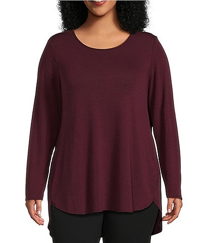 Calvin Klein Plus Size Solid Knit Crew Neck Long Sleeve Curved Hem Top