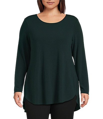 Calvin Klein Plus Size Solid Knit Crew Neck Long Sleeve Curved Hem Top