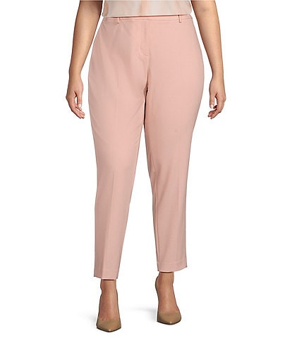 Calvin Klein Plus Size Stretch Heathered Woven Recycled Polyester Flat Front Slim Straight Leg Pocketed Pants