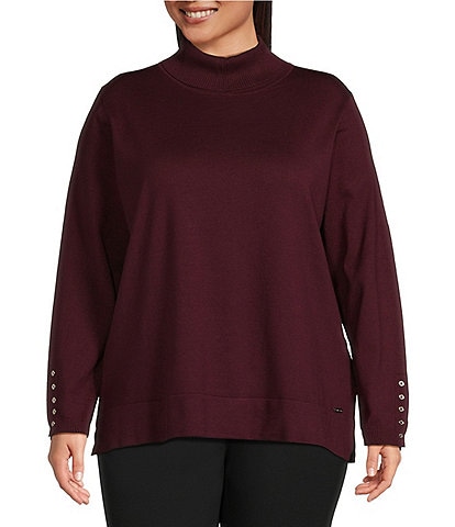 Calvin Klein Plus Size Turtle Neck Accent Button Detail Sleeve Sweater