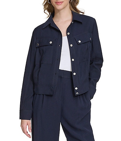 Calvin Klein Point Collar Flap Pocket Long Sleeve Button Front Jacket