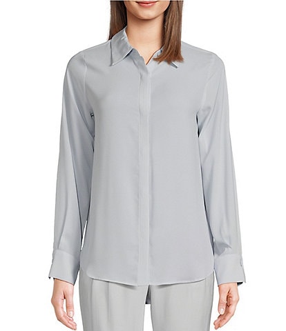 Calvin Klein Point Collar Long Sleeve Button Front Shirt