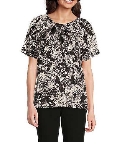 Calvin Klein Printed Short Sleeve Crew Neck Keyhole Blouse