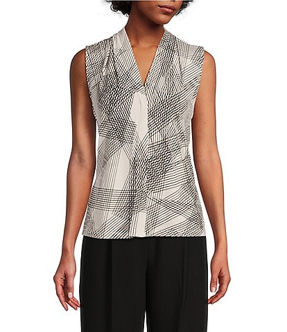 Calvin Klein Abstract Line Print V-Neck Sleeveless Matte Jersey Knit Camisole
