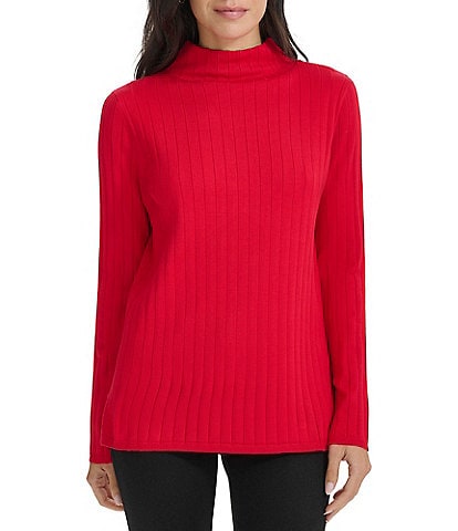 Calvin Klein Ribbed Knit Mock Neck Long Sleeve Top