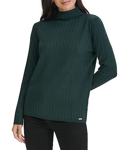 Calvin Klein Ribbed Knit Mock Neck Long Sleeve Top