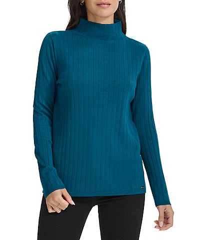 Calvin Klein Ribbed Knit Mock Neck Long Sleeve Top