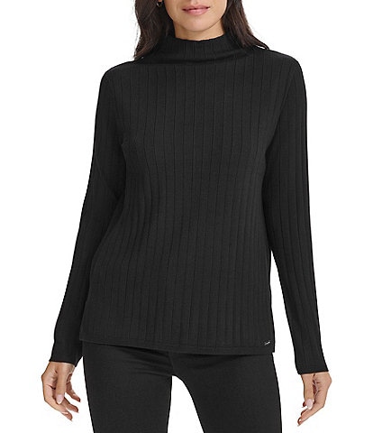 Calvin Klein Ribbed Knit Mock Neck Long Sleeve Top