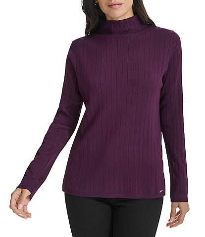 Calvin Klein Ribbed Knit Mock Neck Long Sleeve Top