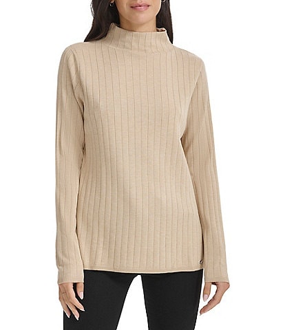 Calvin Klein Ribbed Knit Mock Neck Long Sleeve Top