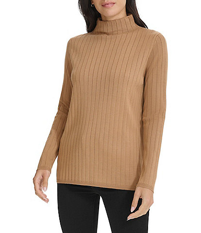 Calvin Klein Ribbed Knit Mock Neck Long Sleeve Top