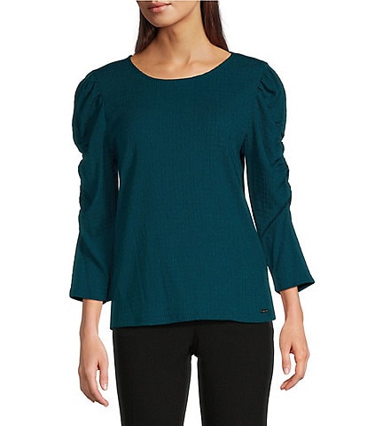 Calvin Klein Ruched 3/4 Sleeve Crew Neck Top