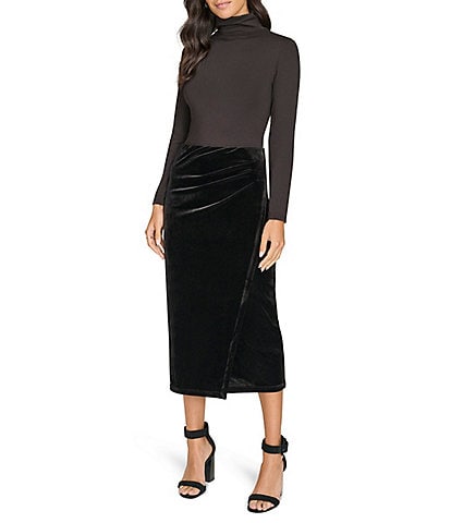 Calvin Klein Ruched Velvet Pencil Midi Skirt