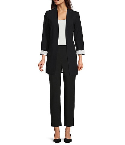 Calvin Klein Contrast Lining Rolled Cuff Long Open Front Jacket & Luxe Stretch Slim Leg Pants