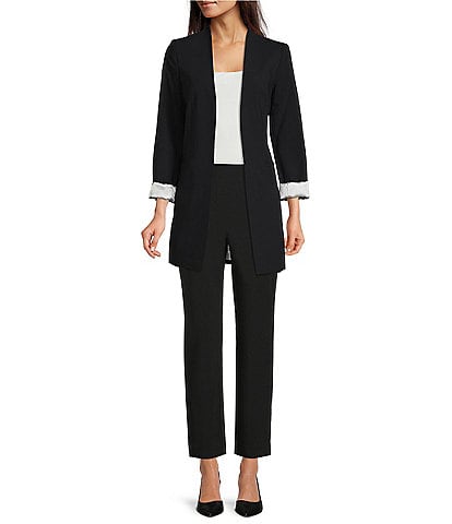 Calvin Klein Contrast Lining Rolled Cuff Long Open Front Jacket & Luxe Stretch Slim Leg Pants