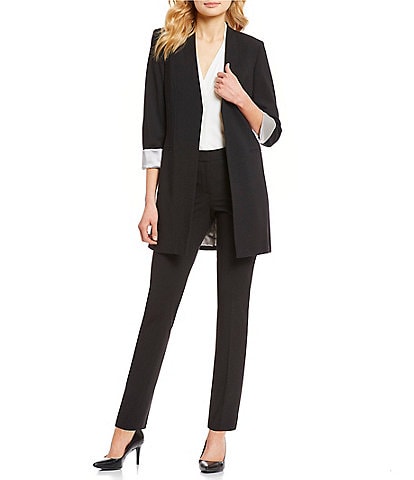 Calvin Klein Contrast Lining Rolled Cuff Long Open Front Jacket & Luxe Stretch Slim Leg Pants