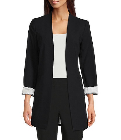 Calvin Klein Contrast Lining Long Roll-Tab Sleeve Open Front Jacket