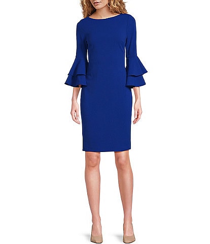 Buy Calvin Klein women round neck bell sleeve solid midi dress