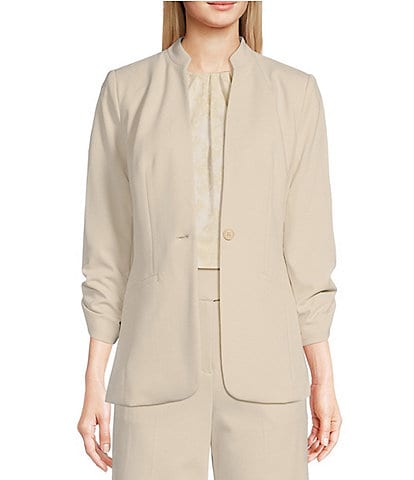 Calvin Klein Scuba Crepe Stand Collar 3/4 Sleeves Button Front Coordinating Jacket