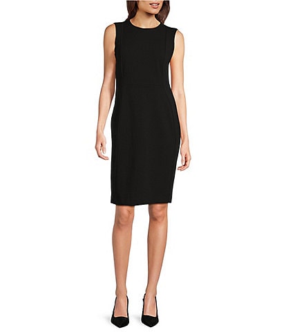 Calvin Klein Sleeveless Seam Front Scuba Crepe Crew Neck Sheath Dress