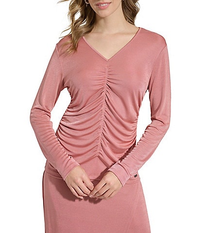 Calvin Klein Shimmer Long Sleeve Ruched Top