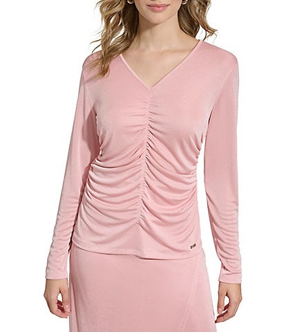 Calvin Klein Shimmer Long Sleeve Ruched Top