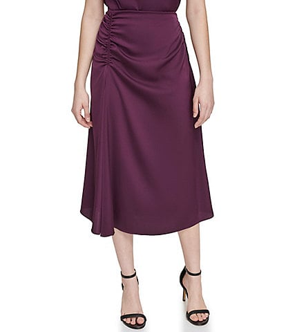 Calvin Klein Shiny Crepe Side Ruched Skirt