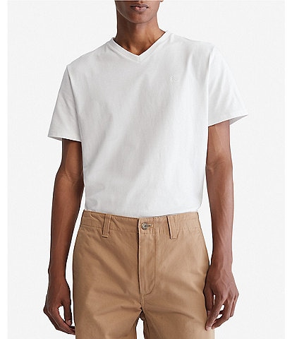 Calvin Klein Short Sleeve Smooth Cotton Solid V-Neck T-Shirt