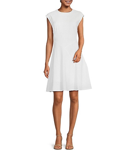 Calvin Klein Sleeveless Crew Neck Scuba Crepe Fit and Flare Dress