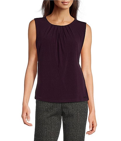 Calvin Klein Sleeveless Pleat Neck Tank