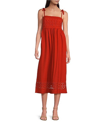 Calvin Klein Sleeveless Square Neck Linen Blend Midi Dress
