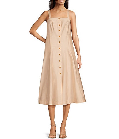 Calvin Klein Sleeveless Strapless Button Front Midi Dress