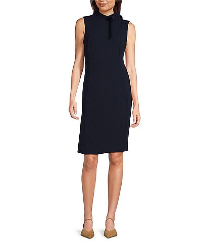 Calvin Klein Sleeveless Tie Mock Neck Scuba Crepe Pencil Dress