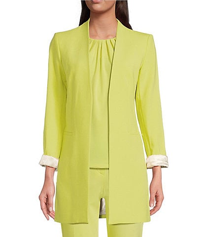 Calvin Klein Solid Luxe Long Roll-Tab Sleeve Open Front Coordinating Statement Jacket