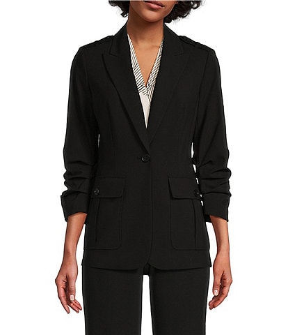 Calvin Klein Solid Luxe Notch Lapel 3/4 Scrunched Sleeve One Button Front Coordinating Jacket