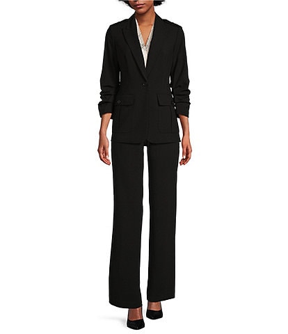 Calvin Klein Solid Luxe Notch Lapel Scrunched Sleeve Jacket & Coordinating Crepe Wide Leg Pants