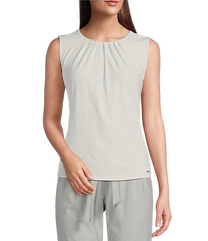 Calvin Klein Solid Matte Jersey Pleated Neck Sleeveless Camisole