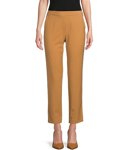 Calvin Klein Solid Stretch Flat Front Mid Rise Elastic Back Pocket Pull-On Pants