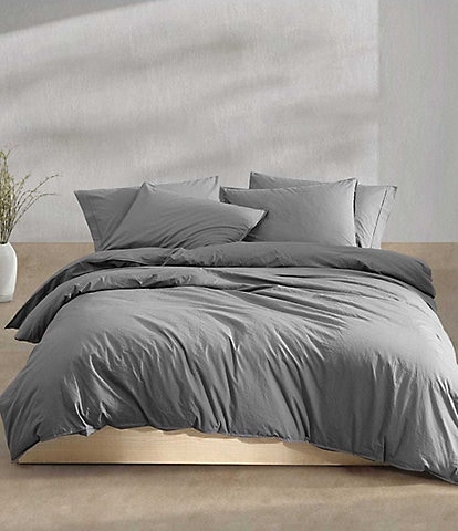 Calvin Klein Solid Washed Cotton Percale Duvet Cover Mini Set