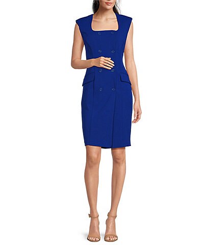 Calvin Klein Square Neck Double Breasted Sheath Dress