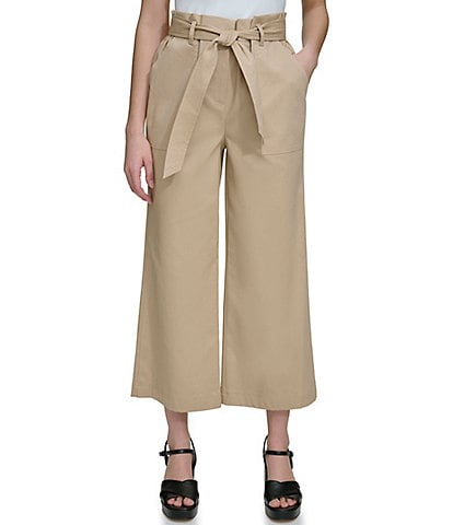 Calvin Klein Stretch Belted Wide Leg Cropped Pants