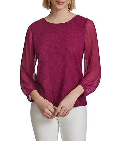 Calvin Klein Stretch Crew Neckline Long Sleeve Blouse