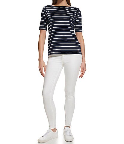 Calvin Klein Stripe Boat Neckline Short Sleeve Tee Shirt