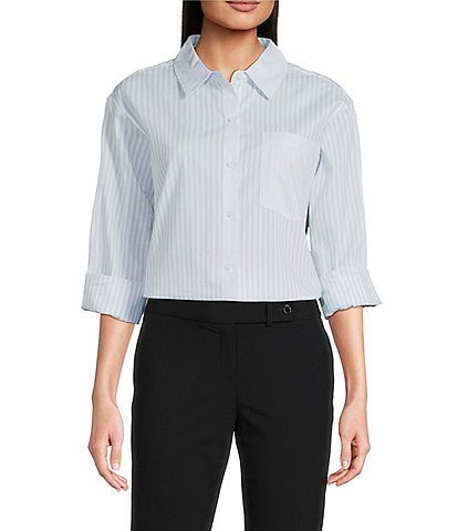 Calvin Klein Stripe Cotton Long Sleeve Button Front Shirt