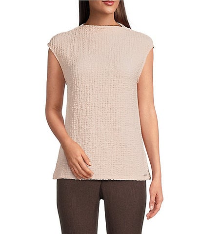 Calvin Klein Texture Knit Mock Neck Sleeveless Top