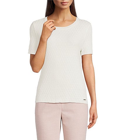 Calvin Klein Textured Crew Neck Short Sleeve Knit Sweater