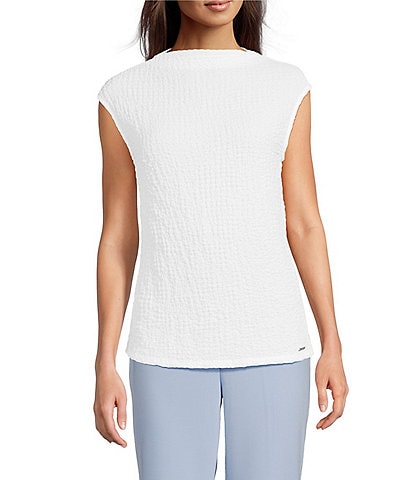 Calvin Klein Textured Mock Neck Sleeveless Top